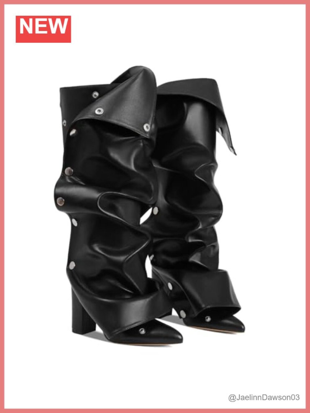 Fold Over Knee High Boots Women Pointed Toe Chunky Heel Zip PU